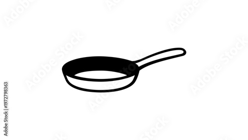 Minimalist Frying Pan Vector Icon Illustration, Black and White Skillet Line Art for Kitchenware and Cooking Design, Scalable Flat Graphic for Culinary Apps and Restaurant Menus, AI-Generated