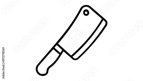 Minimalist meat cleaver line icon vector illustration, professional butcher knife symbol for kitchen cooking, food preparation, and culinary design, scalable black and white graphic element.