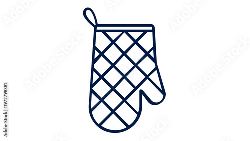 Minimalist Quilted Oven Mitt Vector Icon Illustration for Kitchen Cooking and Baking Safety, Heat Resistant Glove Line Art Design Element Isolated on White Background for Culinary Apps and Web.