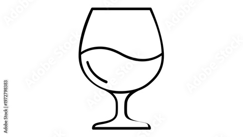 Minimalist black line art vector icon illustration of a brandy snifter or cognac glass with liquid, ideal for bar menus, beverage branding, cocktail recipes, and elegant drink graphics.