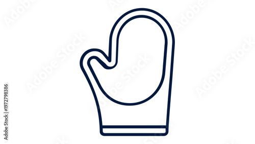 Minimalist oven mitt vector icon for kitchen cooking and baking. Simple dark blue line art illustration of a heat-resistant glove for oven safety, isolated on white background. AI-generated graphic.