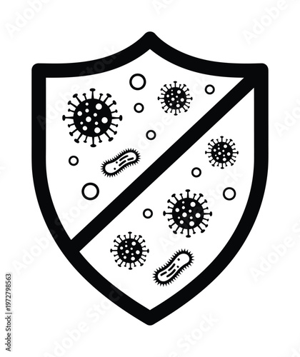 Vector of a shield protecting against viruses and bacteria to symbolize immunity