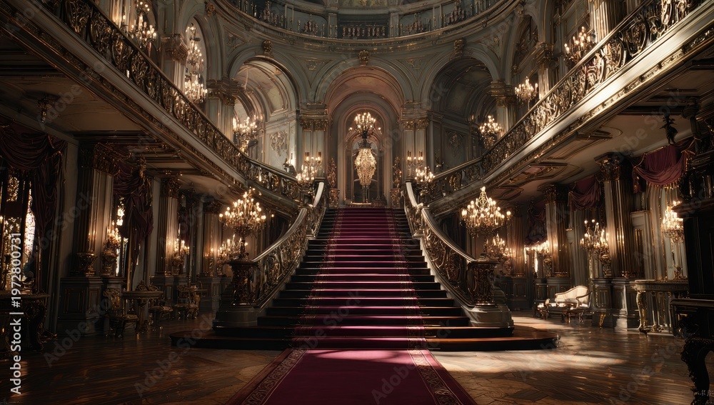 Obraz premium Grand Staircase in Opulent Palace Interior.