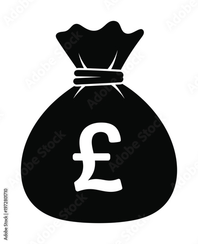 Vector depicting a money bag with a pound sterling symbol on the front