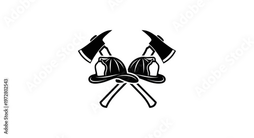 Firefighter Helmets and Axes Crossed Black and White Symbol
