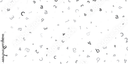 Black letter pattern on white background. Vector illustration for education design. Seamless pattern letters random flying. Alphabet book concept for grammar school. Letter wallpaper