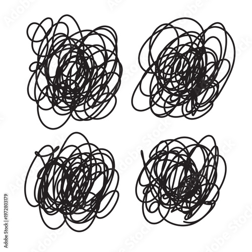 Messy lines. Complicated scribble path, messy tangle, doodle knot as thought from complex to easy solution. Confused brain problems. Labyrinth and chaos vector concepts vector illustration in eps 10.