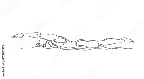 Continuous line drawing of a swimmer performing freestyle stroke in water