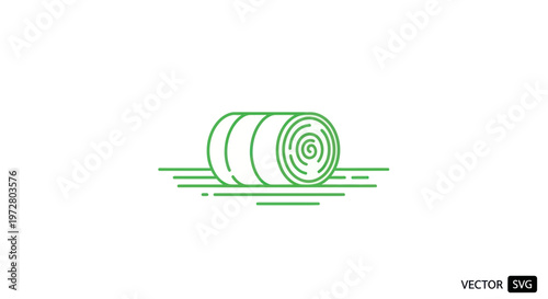 Green line art hay bale icon on white background