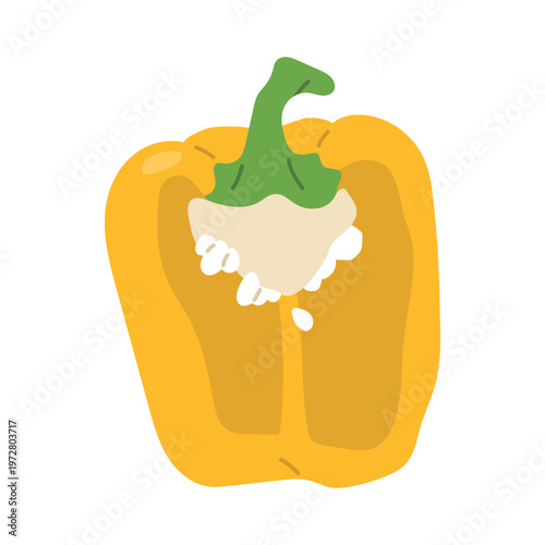 vector yellow pepper in flat style. Fresh cutted half pepper vegetables isolated on light background. Vector illustration for healthy food, greengrocer or grocery design.