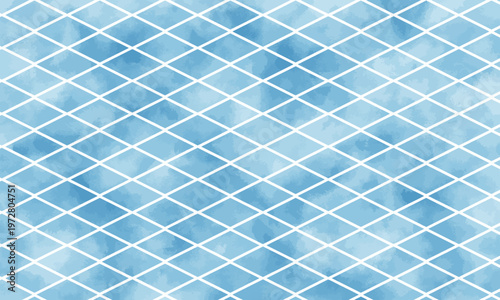 水彩ブルーの菱形網目模様背景　ベクター