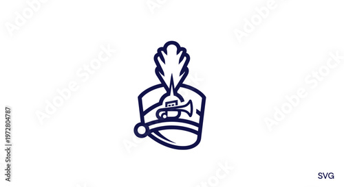 Marching Band Drummer Hat Icon with Bugle and Feather - Vector Art