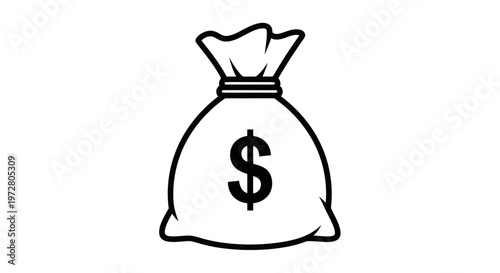 Money bag icon with dollar sign, simple line art, finance and savings concept