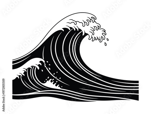Vector of large ocean waves crashing with intricate details