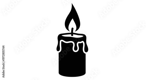 Burning Candle Icon Silhouette, Wax Drip Flame, Simple Vector Graphic