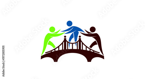 Teamwork bridge concept, people connecting, community support, partnership, collaboration