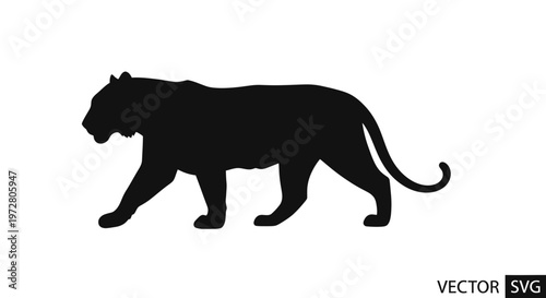 Black Tiger Silhouette Walking Side View Vector Illustration