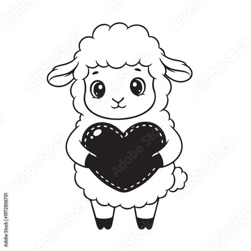 Cute cartoon sheep coloring page vector illustration of farm animal lamb character for kids coloring book