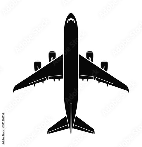 Vector silhouette of a commercial airplane viewed from directly above