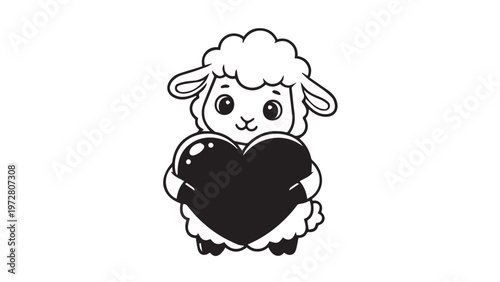 cute cartoon sheep lamb with fluffy wool smiling in a simple vector illustration style