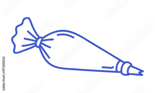 Piping bag in blue line art style. Hand drawn icon. Outline vector isolated illustration. 