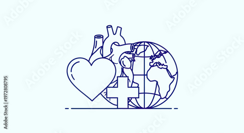 Heart and Globe Medical Symbol.