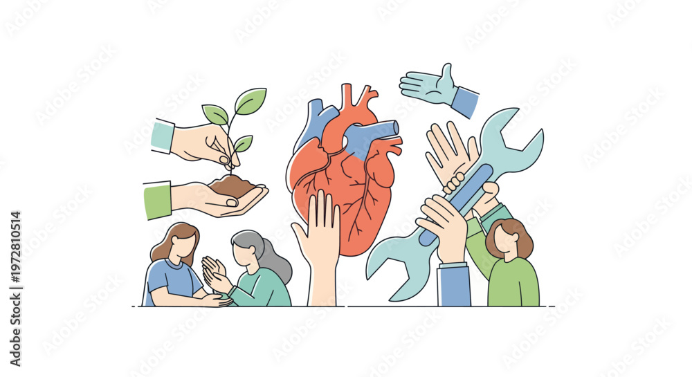 Obraz premium Hands holding heart with tools.