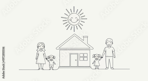 Family standing in front of house.