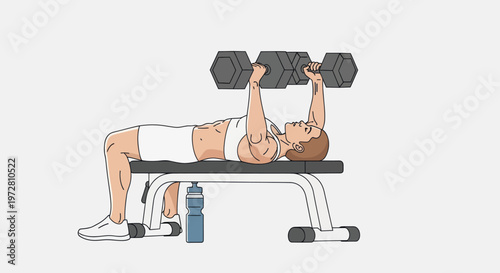 Woman doing dumbbell bench press exercise.