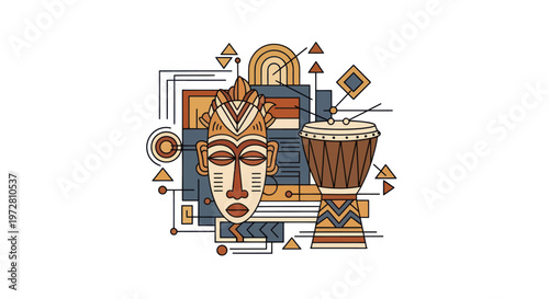 Tribal mask with geometric patterns.