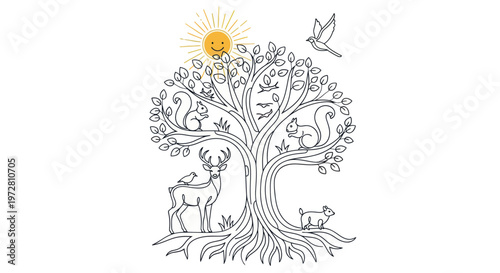 Deer standing under a tree.