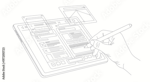 Hand holding stylus on tablet.