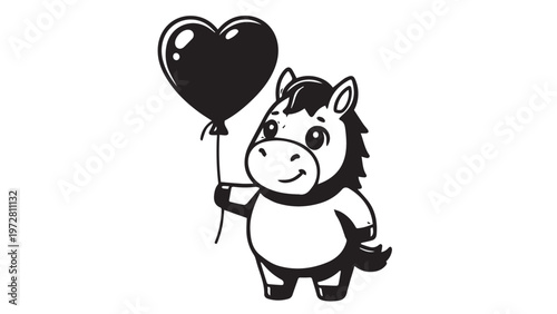 Funny baby cupid dog with a red heart shaped balloon and flower vector illustration for a romantic Valentine's Day holiday card design