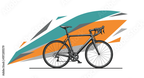 Detailed illustration of a road racing bicycle with a dynamic abstract background.