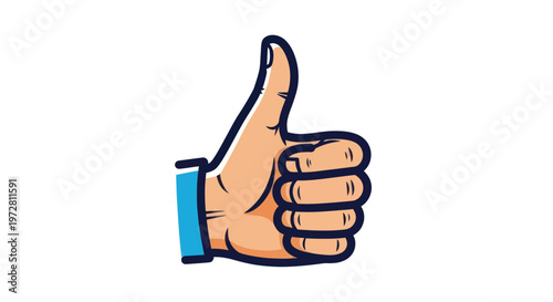 Graphic illustration of a hand giving a thumbs up gesture on white background.