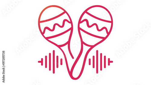 Vibrant orange and red gradient vector illustration of two maracas with sound wave icons. Minimalist line art icon for music, percussion, audio, and Latin culture. Scalable AI-generated graphic.