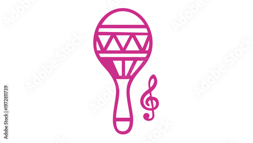 Vibrant purple and pink gradient maraca vector icon illustration with a treble clef, representing Latin percussion and musical rhythm, minimalist flat design, scalable AI-generated graphic.