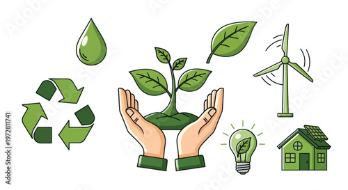 Set of eco-friendly and sustainable development icons