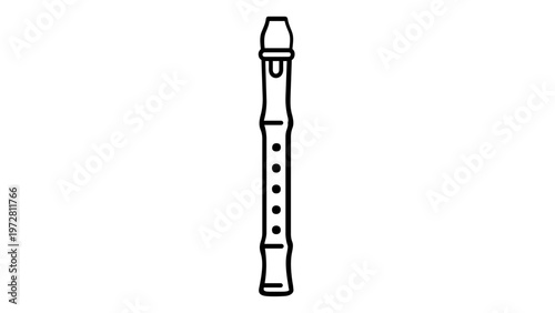 Minimalist Recorder Flute Vector Icon Illustration. Black and White Line Art of a Woodwind Musical Instrument for School Music Education, Hobby, and Creative Design Projects. Scalable Flat Design.