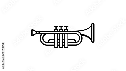 Trumpet musical instrument vector icon illustration, minimalist black line art design for jazz music, orchestra, and band concepts, scalable flat graphic isolated on white background.