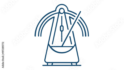 Minimalist Blue Line Vector Icon Illustration of a Classic Mechanical Metronome for Music Rhythm, Tempo, and Beat Timing, Scalable Flat Design Element for Audio and Musical Education Apps.