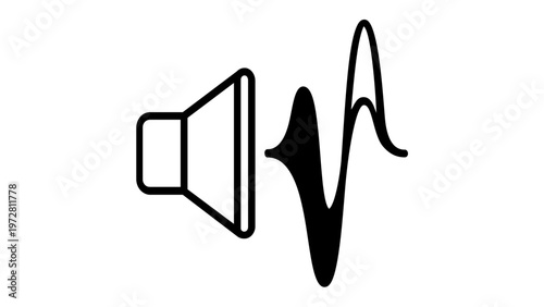 Minimalist vector icon illustration of a speaker with a sound wave, representing audio volume, music playback, or voice messaging. Flat design scalable graphic for apps and web interfaces.