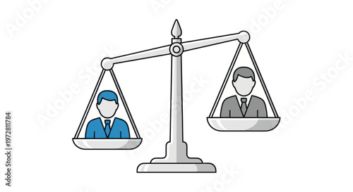 Scales of justice balancing two businessmen