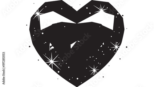 Man holding a heart symbol in a simple vector illustration with space and sky elements