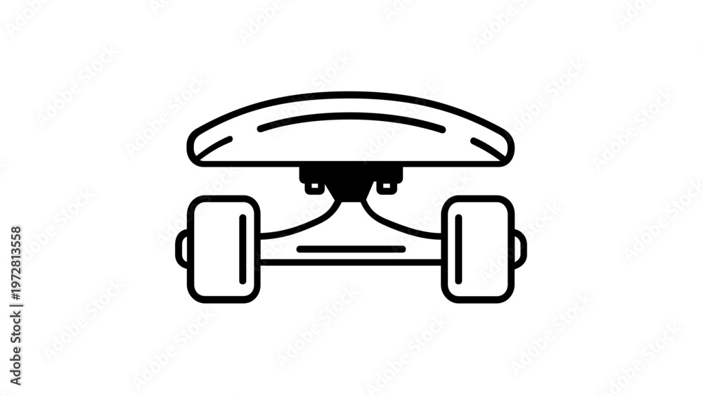 Fototapeta premium Minimalist Skateboard Line Icon Vector Illustration Showing Front View of Deck, Trucks, and Wheels; Scalable AI-Generated Flat Graphic for Urban Sports, Fitness, and Street Culture Projects.