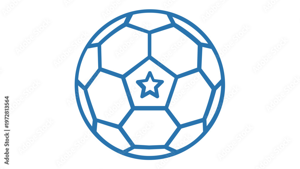 Naklejka premium Blue Soccer Ball Line Icon Vector Illustration, Minimalist Football Graphic with Star Detail, Scalable Sports Equipment Design for Web and App Interface, AI-Generated Flat Style Symbol