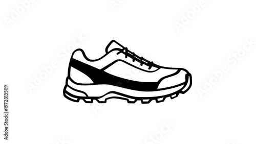 Minimalist black and white vector icon illustration of a modern athletic running shoe or sneaker, perfect for sports, fitness, and lifestyle graphic design projects, scalable and AI-generated.
