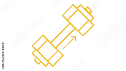 Vibrant orange gradient dumbbell vector icon illustration featuring a minimalist line art design with an upward arrow, perfect for fitness, bodybuilding, weightlifting, and gym workout concepts.