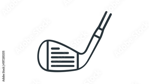 Minimalist vector icon illustration of a professional golf club iron head featuring clean lines for sports equipment branding, golf course apps, and fitness lifestyle graphics. Scalable flat design.