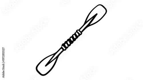 Kayak Paddle Line Icon Vector Illustration: Minimalist Black and White Double-Sided Oar for Canoeing, Rafting, and Water Sports. Scalable Flat Design for Outdoor Adventure and Fitness Graphics.